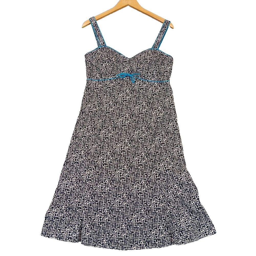 Kim Rogers Women Sz 10 Teal Black White Sweetheart Neckline A-Line Sundress Y2K